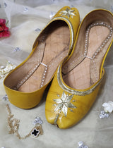 Yellow Tilla Pure Leather Khussa - Emeralds 