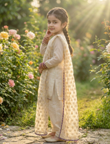 Girls Ivory Organza Farshi Shalwar Traditional Outfit”

“Festive Kidswear with Gota Work and Lace Detailing”

“Noorè Kids Dress 5-12 Years