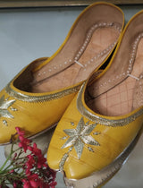 Yellow Tilla Pure Leather Khussa - Emeralds 