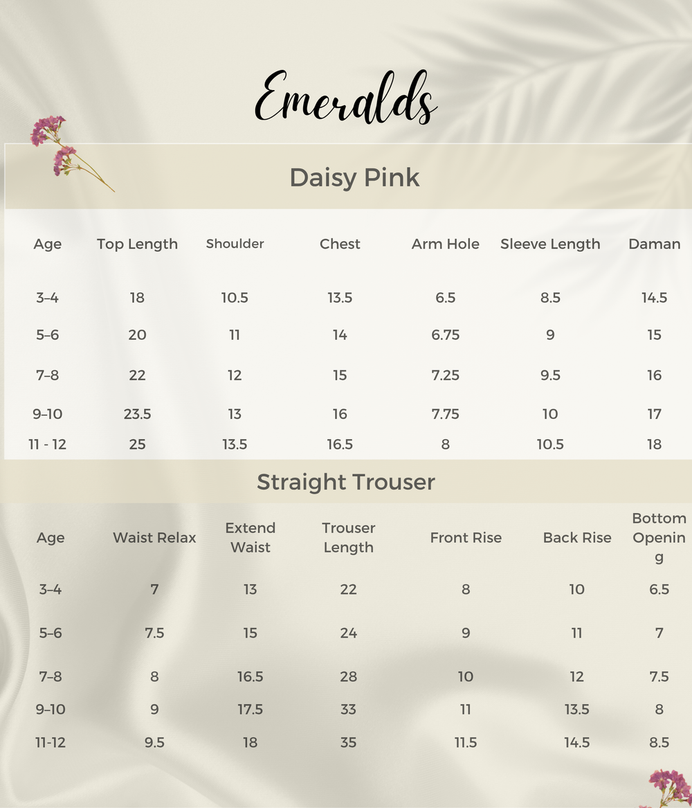 Daisy Pink Size Guide