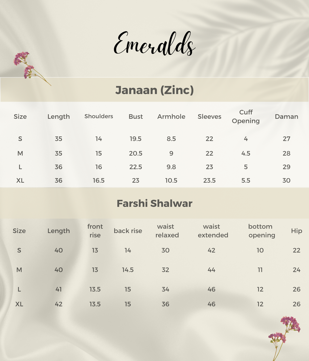 Janaan Size Guide