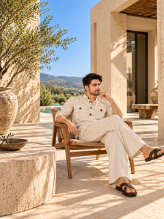 Men's relaxed-fit Khaddi outfit with wide-leg trousers