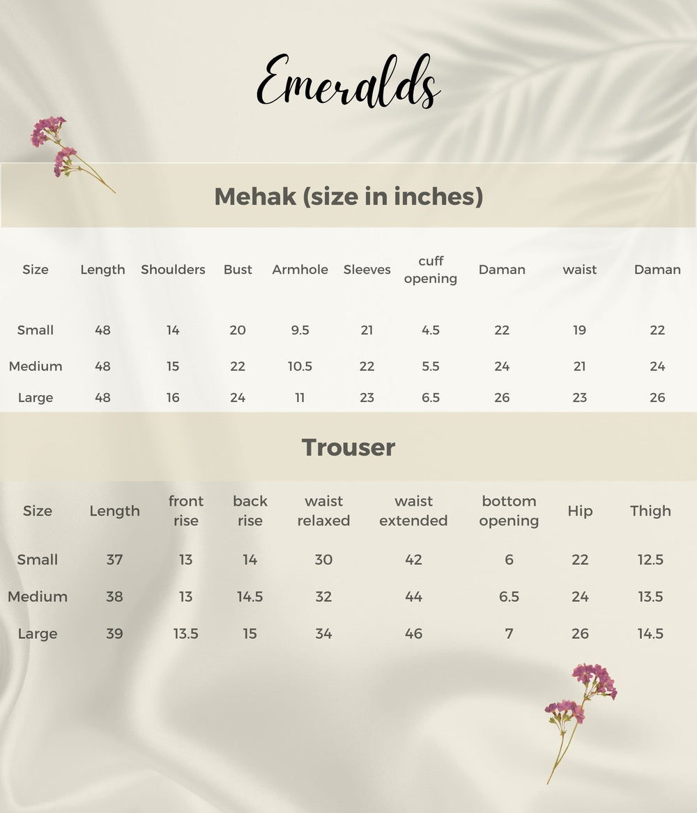 Mehak Size Guide