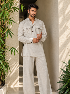 Men's relaxed-fit Khaddi outfit with wide-leg trousers