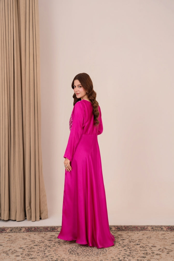 Mother and daughter matching fuchsia silk maxis – Ruby by Emeralds