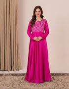 Ruby – Fuchsia silk maxi with silver sequin and diamante embroidery