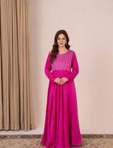 Ruby – Fuchsia silk maxi with silver sequin and diamante embroidery