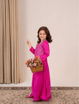 Mini Ruby – Fuchsia silk maxi for girls with silver sequin and diamante embroidery