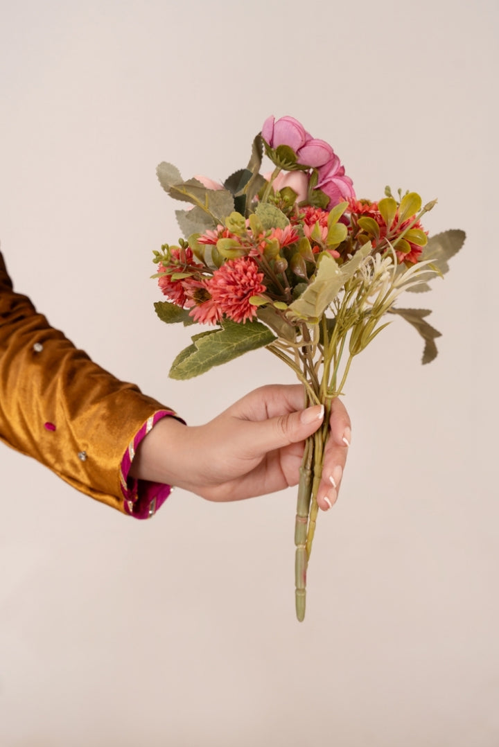 Elegant velvet outfit – Golden Radiance pleated silk dress with magenta dupatta