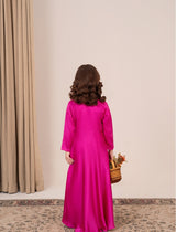 Mother and daughter matching fuchsia silk maxis – Ruby by Emeralds