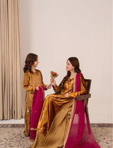 Mother and Daughter Matching Golden Velvet Dresses – Emeralds Festive Collection