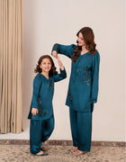 Designer kidswear Pakistan – Peacock Whisper embroidered girls dress