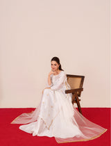 Starburst White Katan Silk Dress with Golden Tilla and Sequin Embroidery