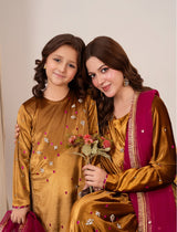 Golden Radiance premium kids dress – Korean velvet and silk ensemble