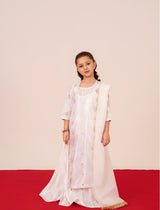 Mini Starburst White Silk Dress for Girls with Golden Tilla and Sequin Embroidery – Emeralds
