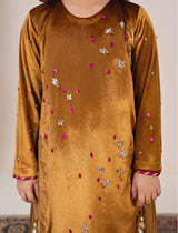 Golden Radiance girls velvet dress – luxury kids festive outfit Pakistan