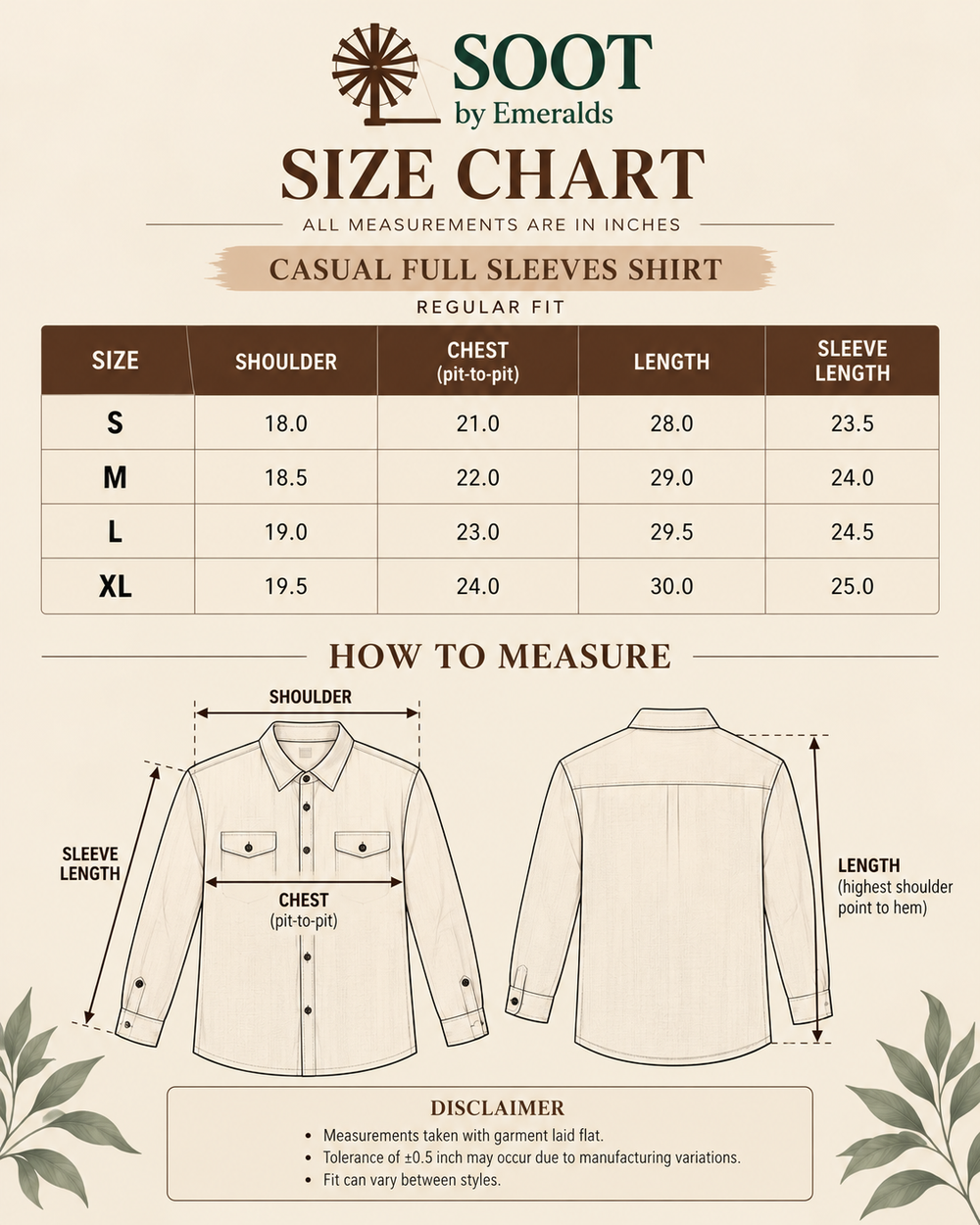 Neon Navy Causal Shirt Size Guide