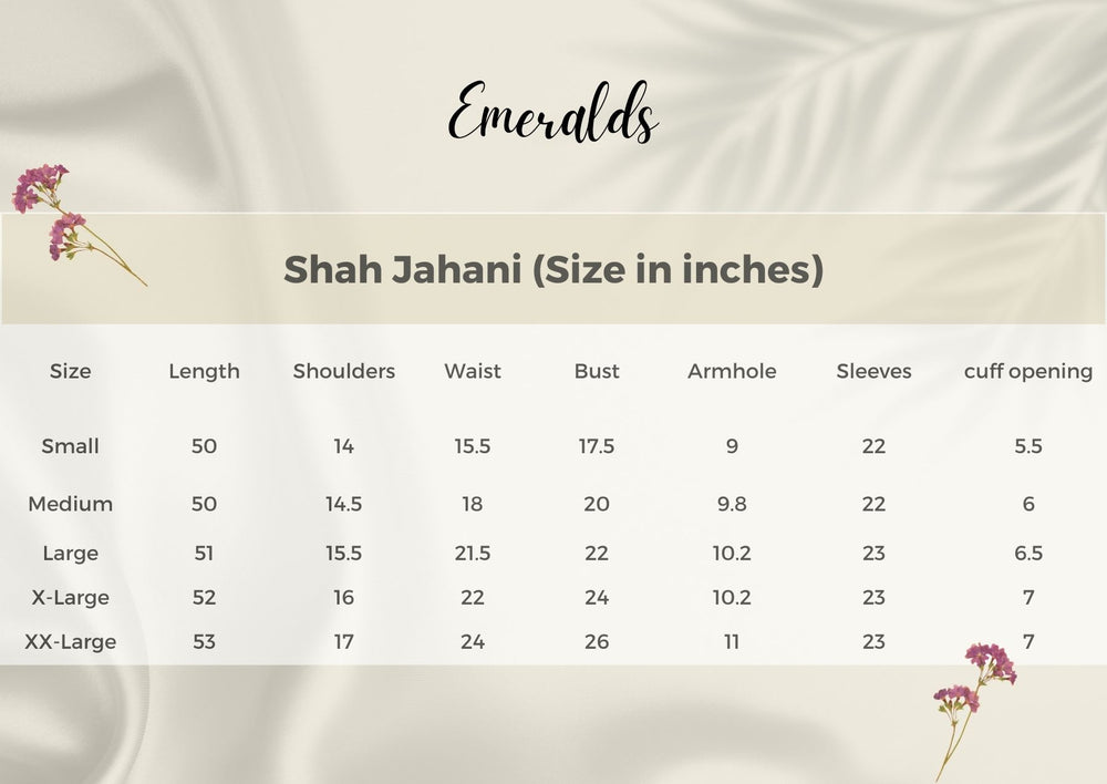 Shah Jahani Size Guide
