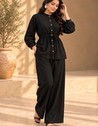 ONYX black two-piece Khaddi outfit with gathered sleeves and adjustable shirt waist