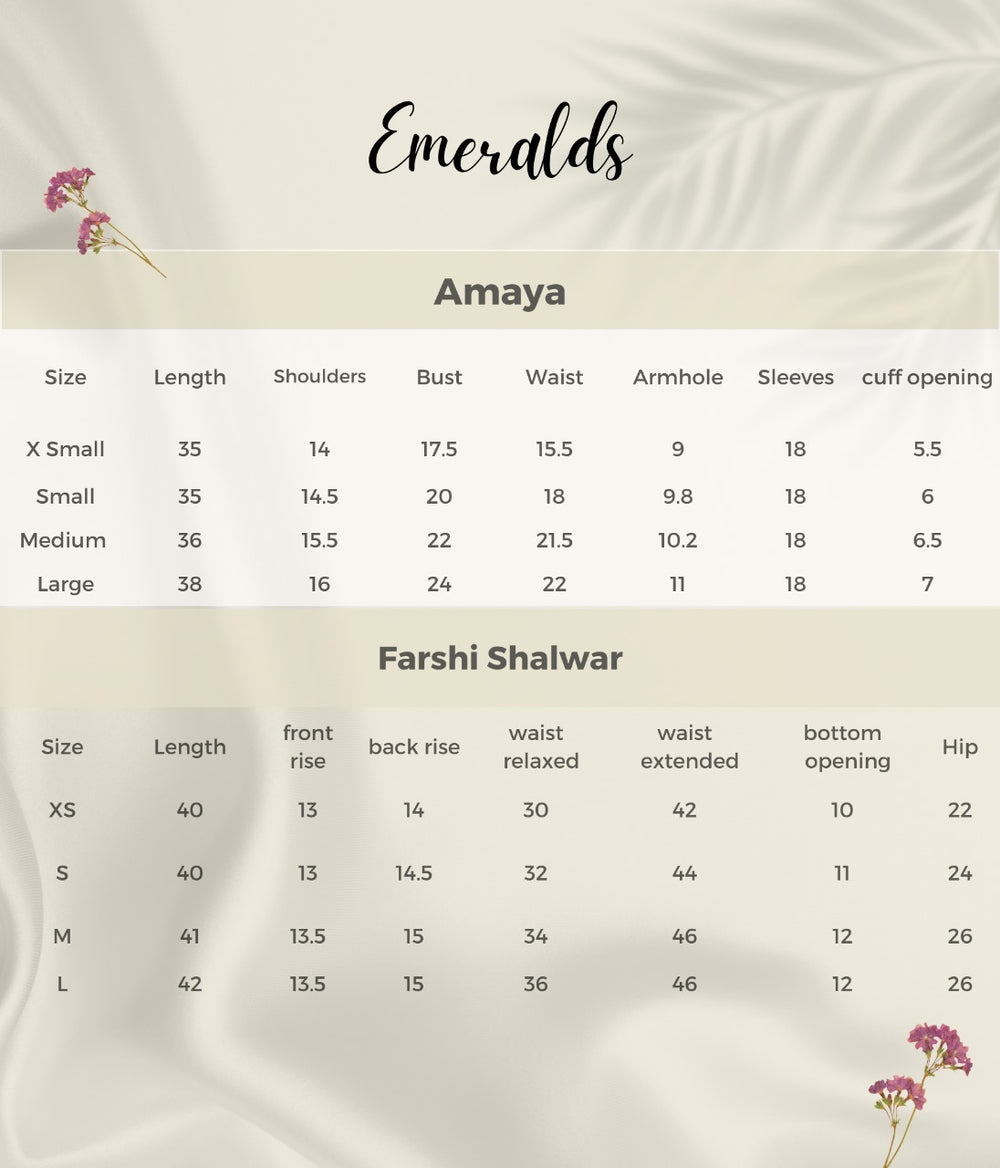 Amaya Size Guide