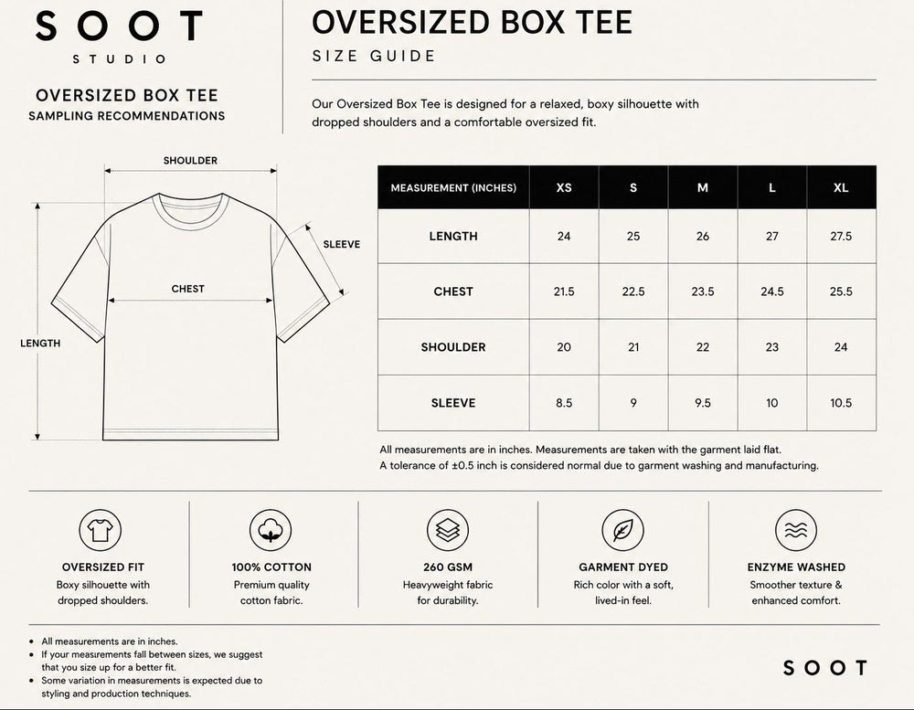 SOOT Premium Boxy Tee — Black For Men Size Guide