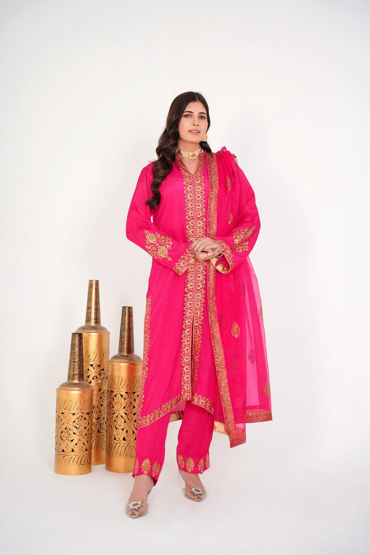 Blush - 3 Pc Block Printed Silk Suit